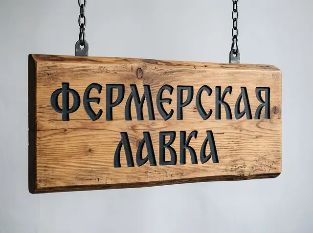 В-025 · Деревянная фасадная вывеска из массива