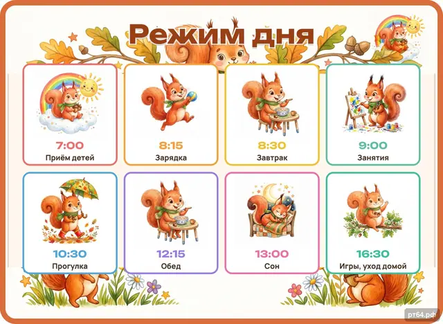 СД-1026 · Стенд «Режим дня» для группы «Белочки»