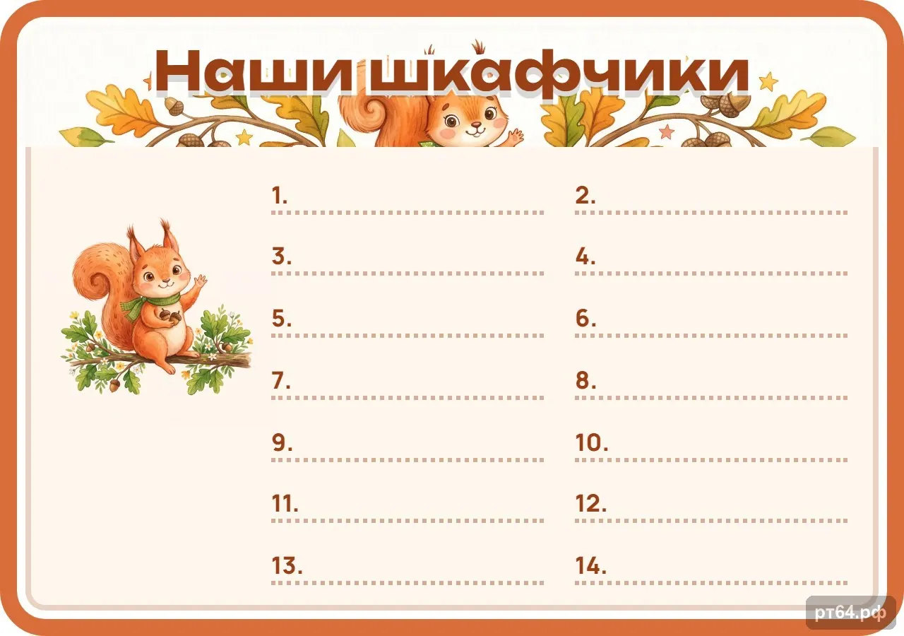 Стенд «Список Наши шкафчики» для группы «Белочки», СД-1040