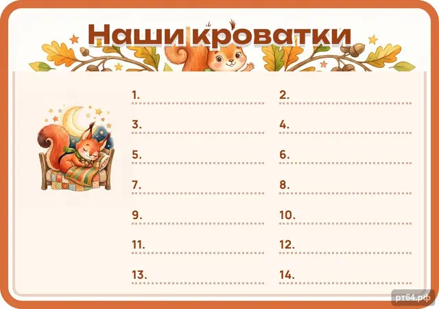 СД-1041 · Стенд «Список Наши кроватки» для группы «Белочки»