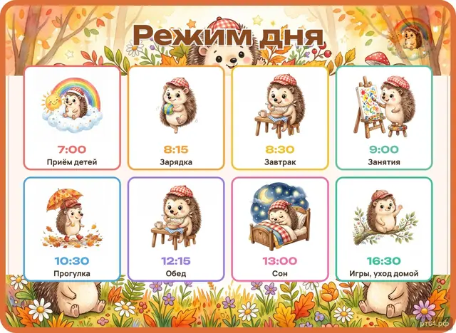 СД-1003 · Стенд «Режим дня» для группы «Ёжики»