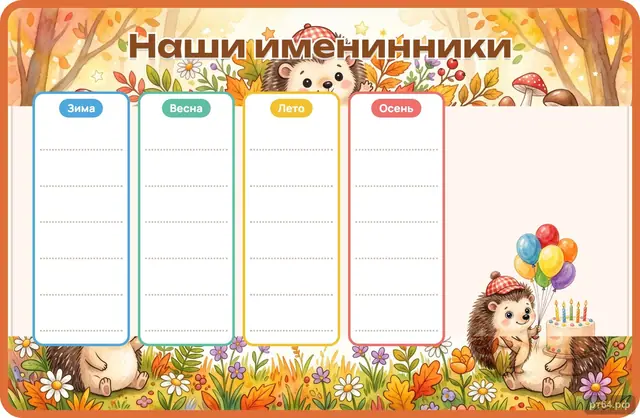СД-1004 · Стенд «Наши именинники» для группы «Ёжики»