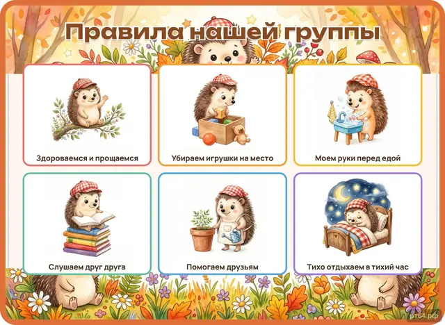 СД-1013 · Стенд «Правила группы» для группы «Ёжики»