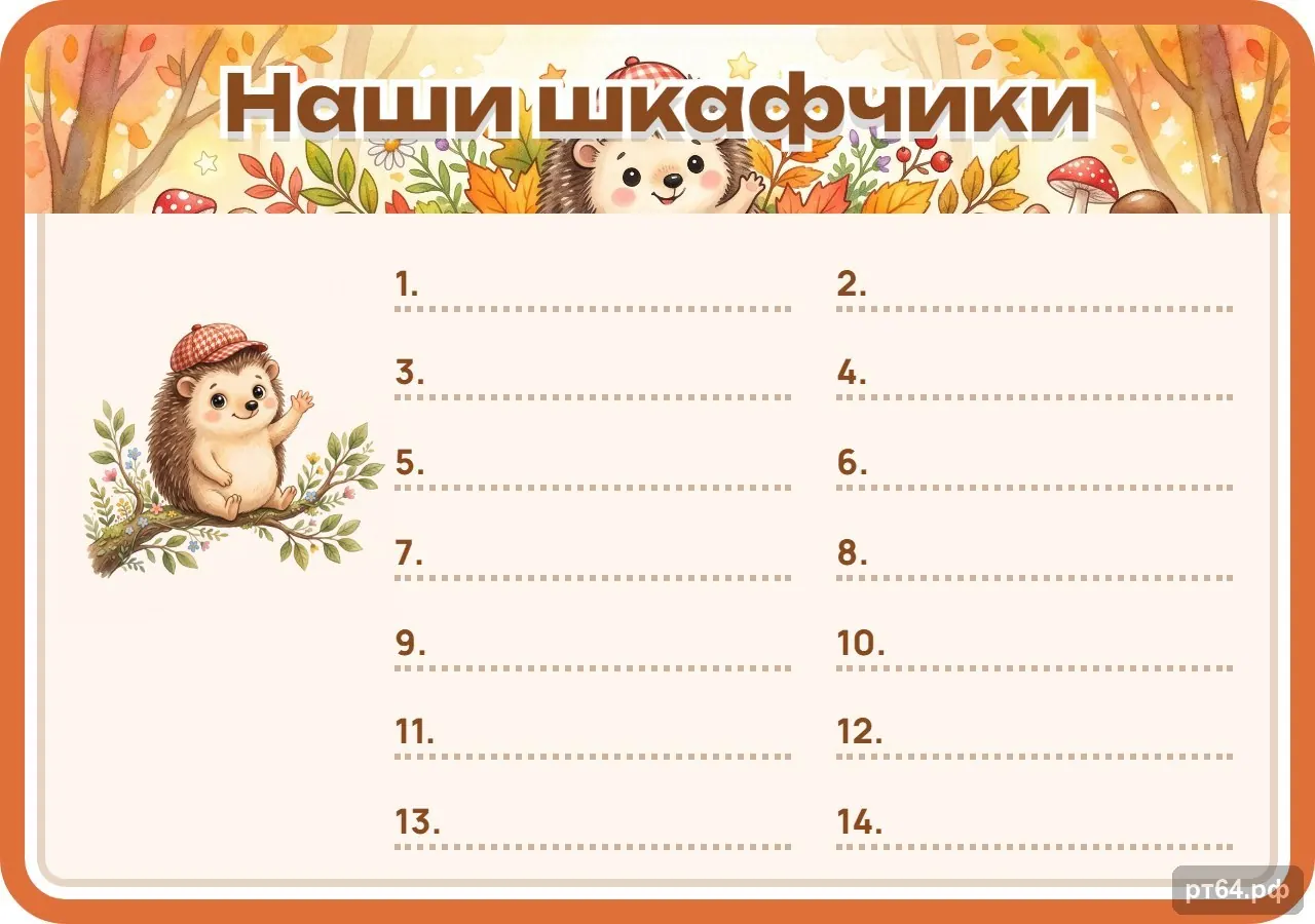 Стенд «Список Наши шкафчики» для группы «Ёжики», СД-1017