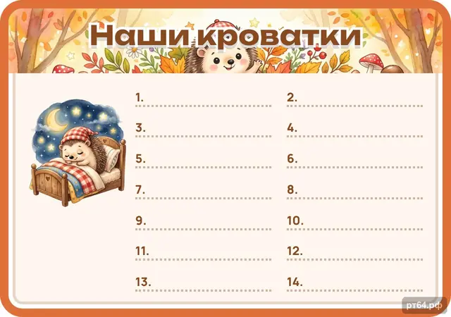СД-1018 · Стенд «Список Наши кроватки» для группы «Ёжики»