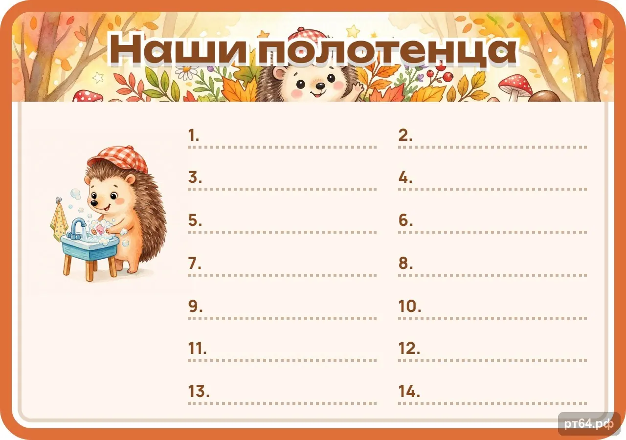 Стенд «Список Наши полотенца» для группы «Ёжики», СД-1019
