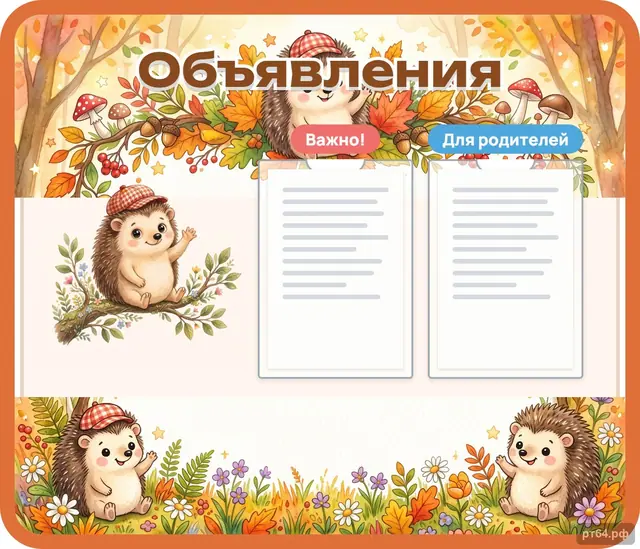 СД-1021 · Стенд «Объявления» для группы «Ёжики»