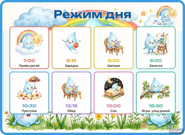 СД-1095 · Стенд «Режим дня» для группы «Капельки»