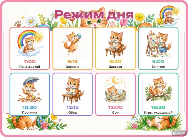 СД-1141 · Стенд «Режим дня» для группы «Котята»
