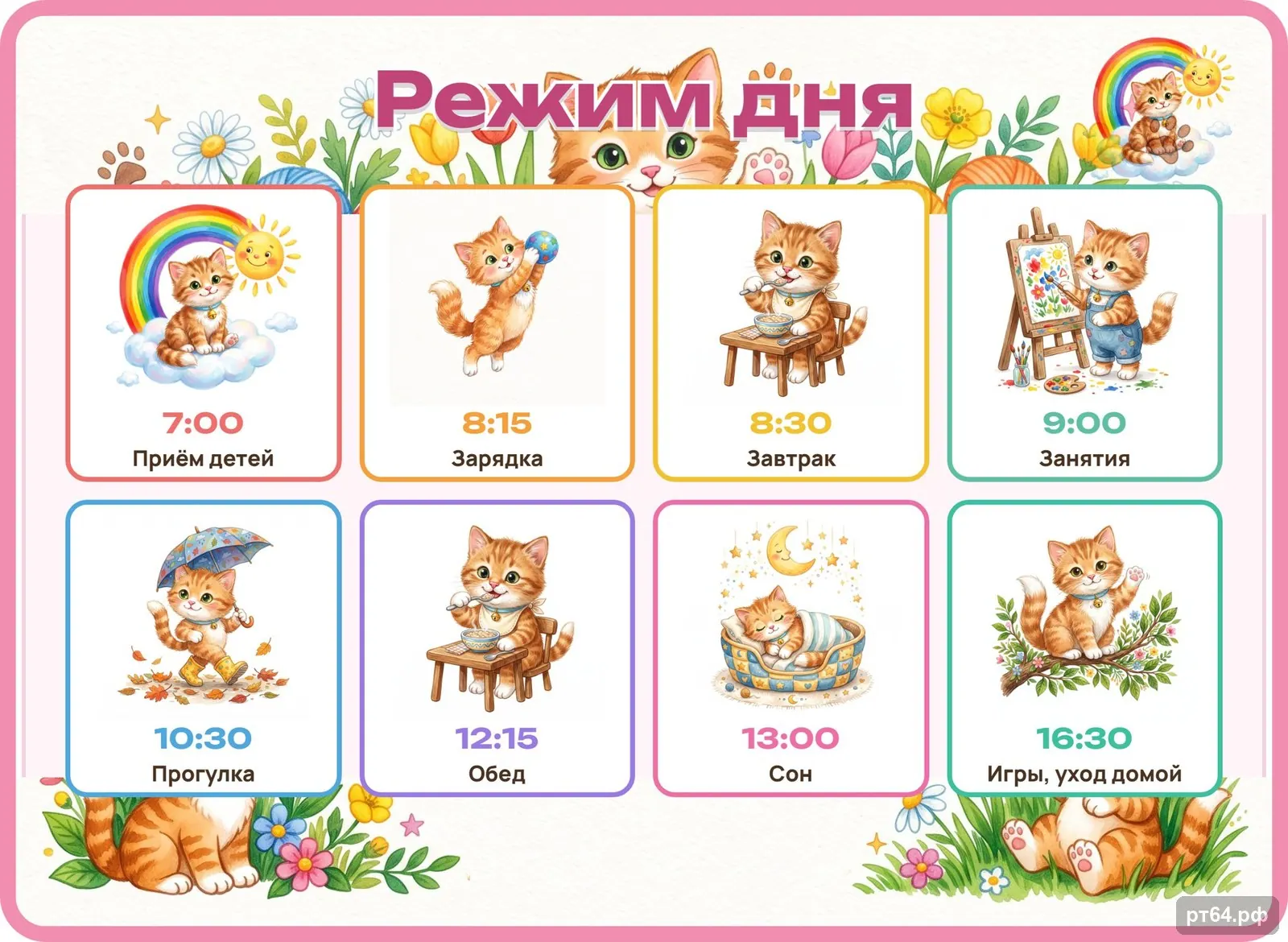 Стенд «Режим дня» для группы «Котята», СД-1141