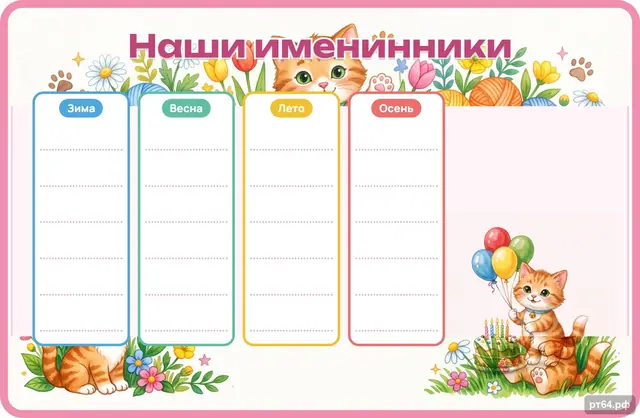 СД-1142 · Стенд «Наши именинники» для группы «Котята»