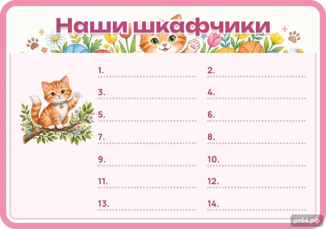СД-1155 · Стенд «Список Наши шкафчики» для группы «Котята»