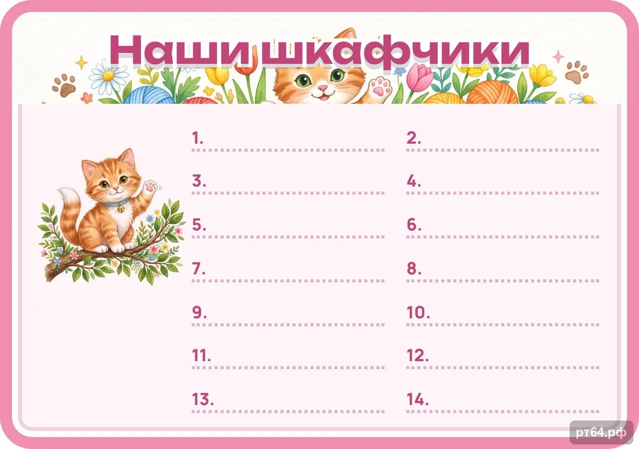 Стенд «Список Наши шкафчики» для группы «Котята», СД-1155