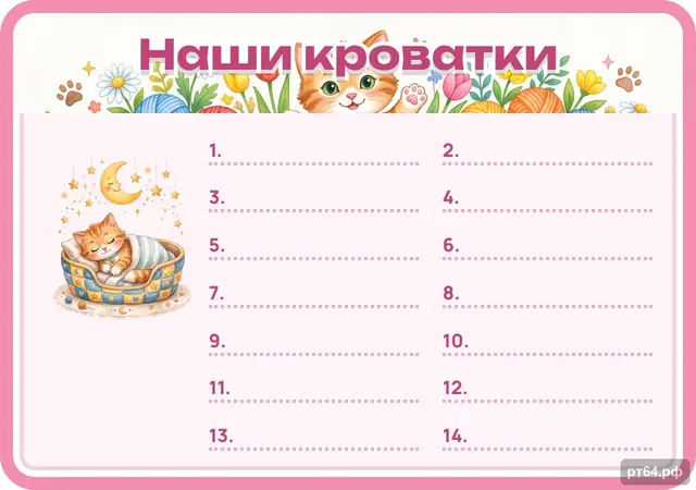 СД-1156 · Стенд «Список Наши кроватки» для группы «Котята»