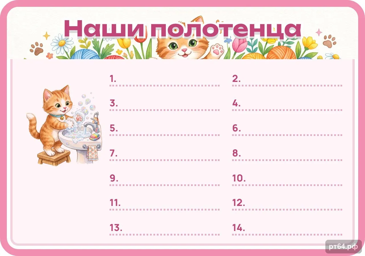 Стенд «Список Наши полотенца» для группы «Котята», СД-1157