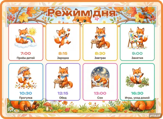 СД-1164 · Стенд «Режим дня» для группы «Лисички»