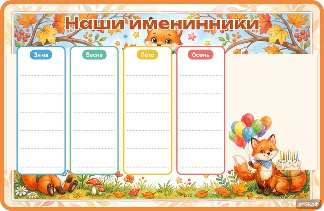 СД-1165 · Стенд «Наши именинники» для группы «Лисички»