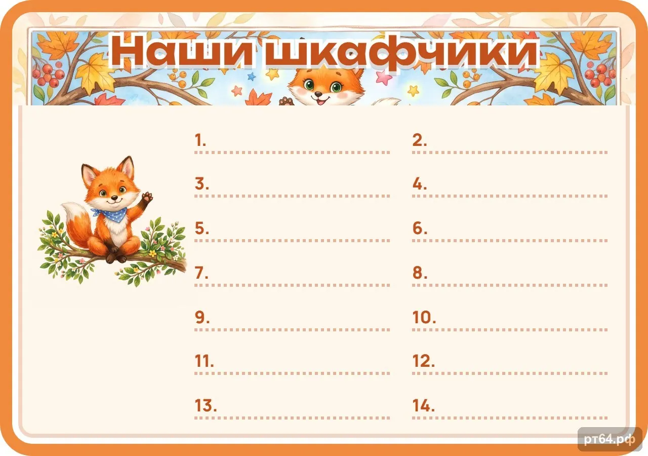 Стенд «Список Наши шкафчики» для группы «Лисички», СД-1178