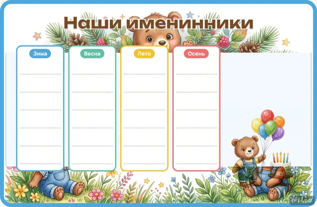 СД-1188 · Стенд «Наши именинники» для группы «Медвежата»