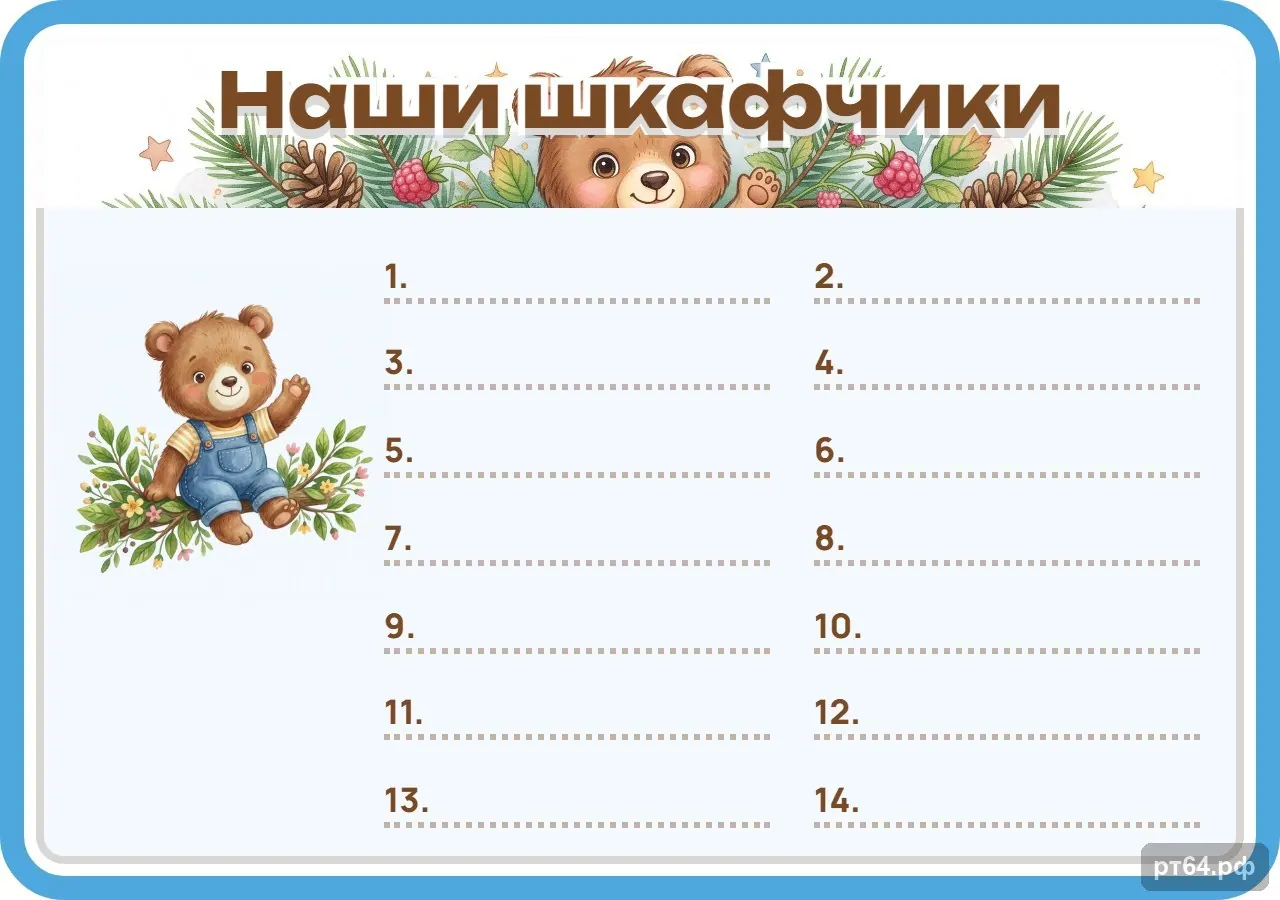 Стенд «Список Наши шкафчики» для группы «Медвежата», СД-1201