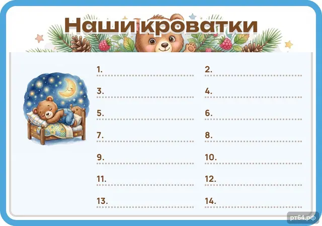 СД-1202 · Стенд «Список Наши кроватки» для группы «Медвежата»