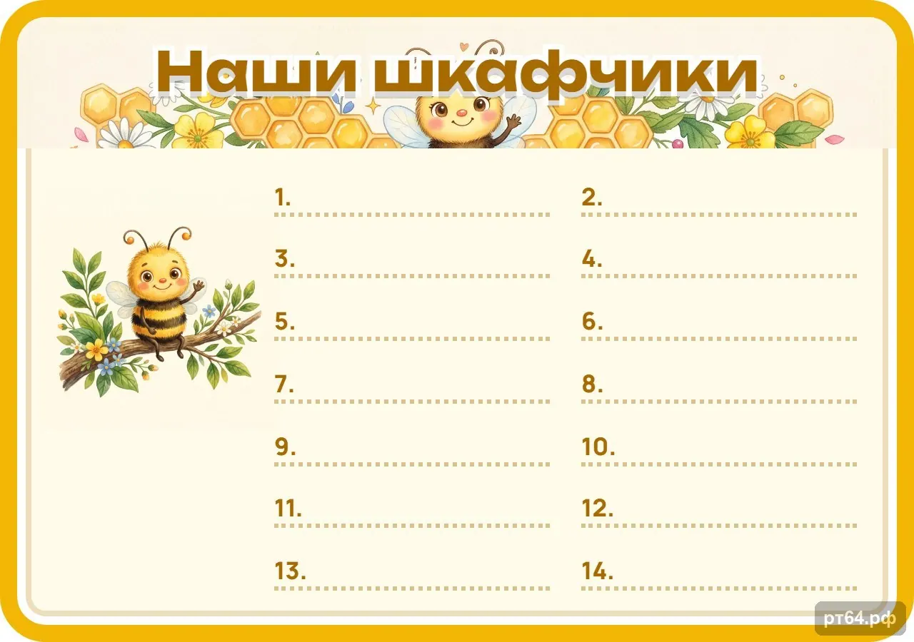 Стенд «Список Наши шкафчики» для группы «Пчёлки», СД-1224