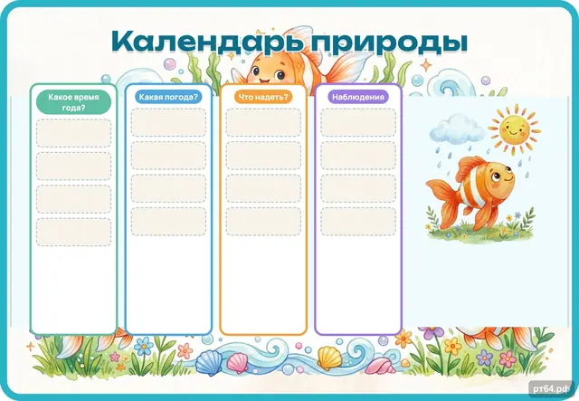 СД-1242 · Стенд «Календарь природы» для группы «Рыбки»
