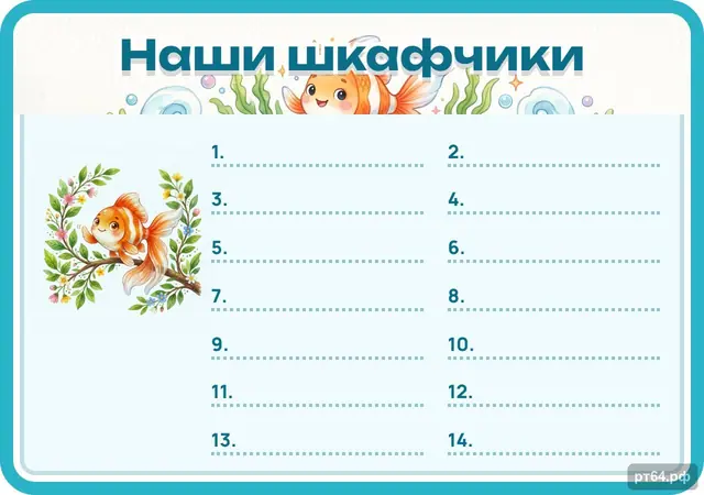 СД-1247 · Стенд «Список Наши шкафчики» для группы «Рыбки»