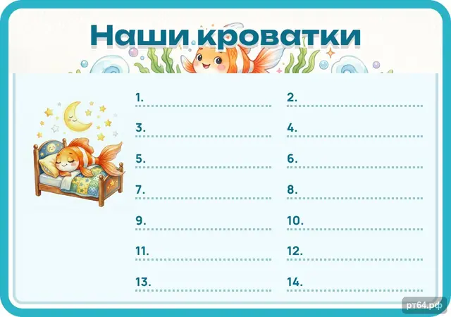 СД-1248 · Стенд «Список Наши кроватки» для группы «Рыбки»