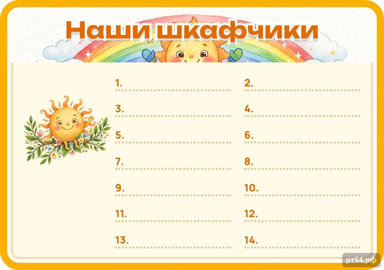 Стенд «Список Наши шкафчики» для группы «Солнышко», СД-1293