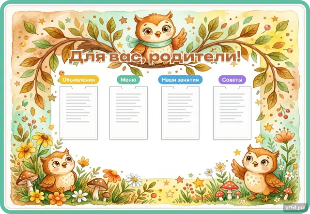 СД-1255 · Стенд «Для вас, родители» для группы «Совёнок»