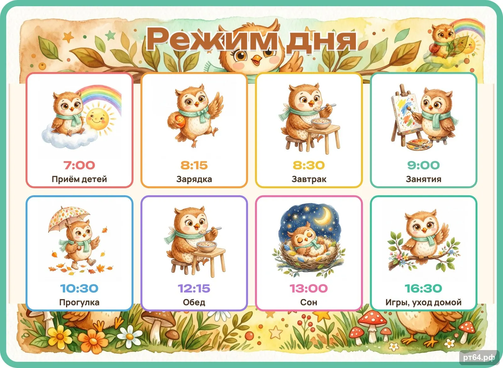 Стенд «Режим дня» для группы «Совёнок», СД-1256