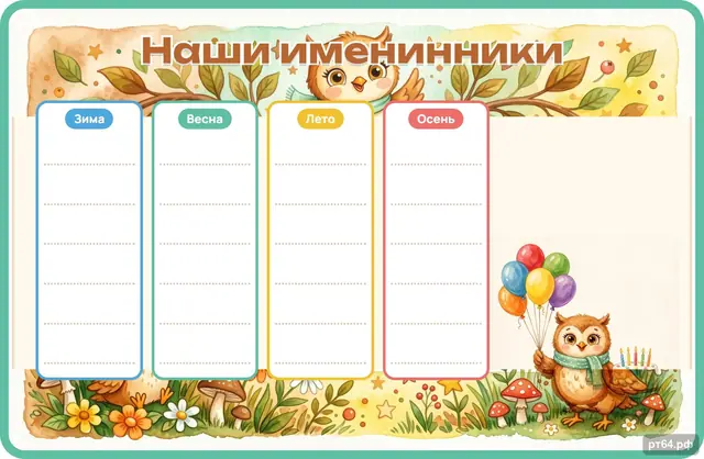 СД-1257 · Стенд «Наши именинники» для группы «Совёнок»