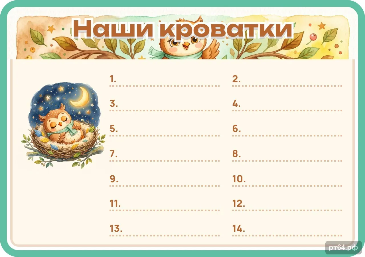 Стенд «Список Наши кроватки» для группы «Совёнок», СД-1271