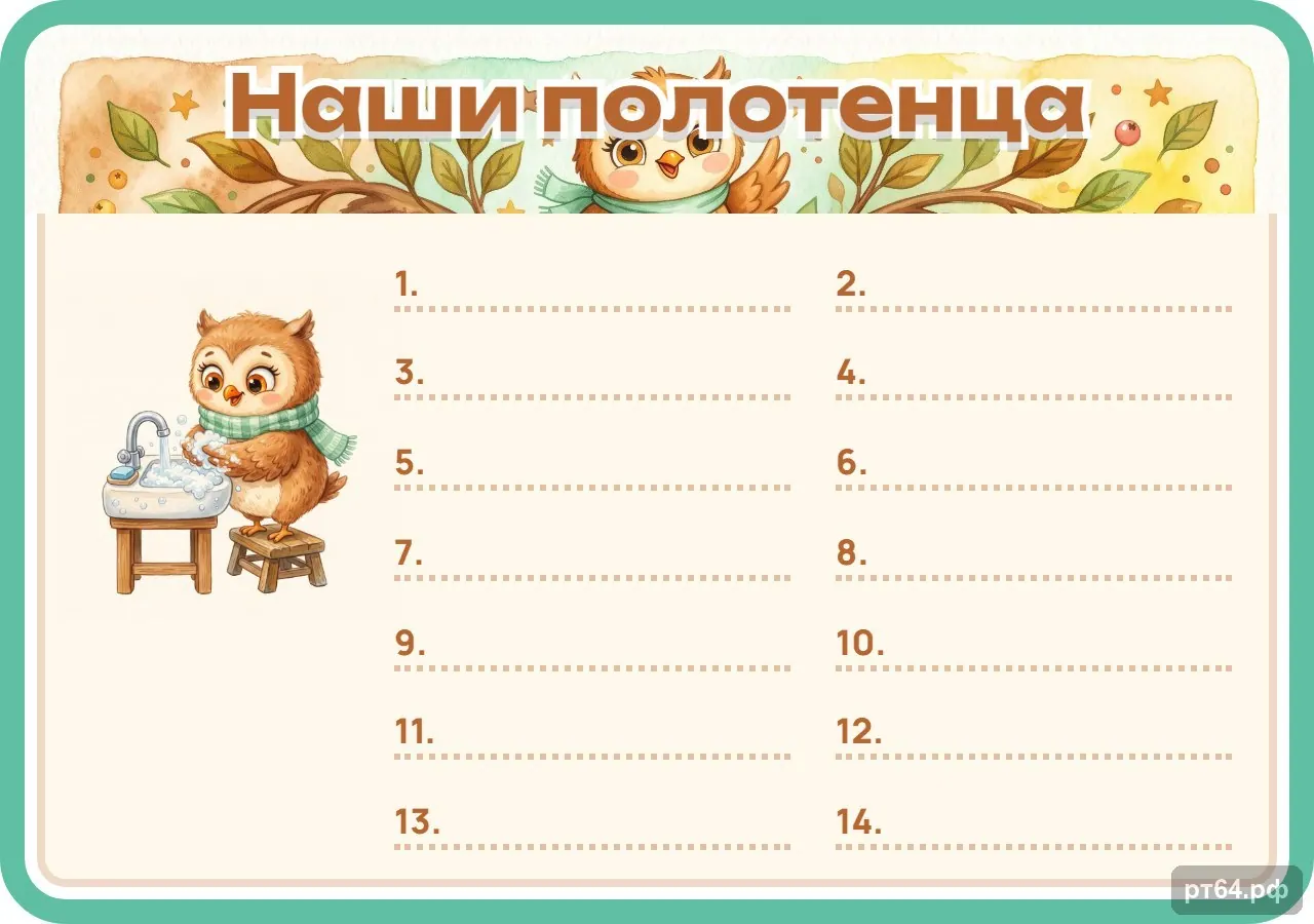 Стенд «Список Наши полотенца» для группы «Совёнок», СД-1272