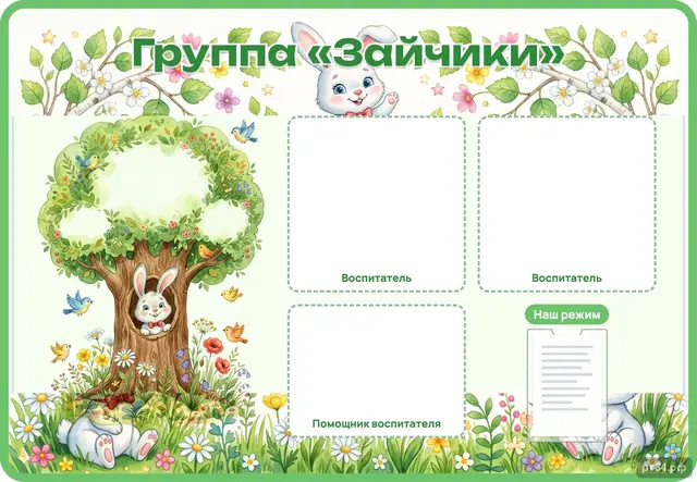 СД-1047 · Стенд «Визитка группы» для группы «Зайчики»