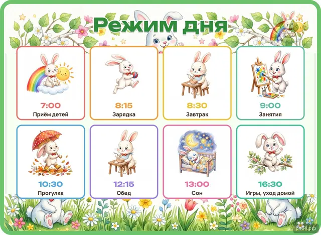 СД-1049 · Стенд «Режим дня» для группы «Зайчики»