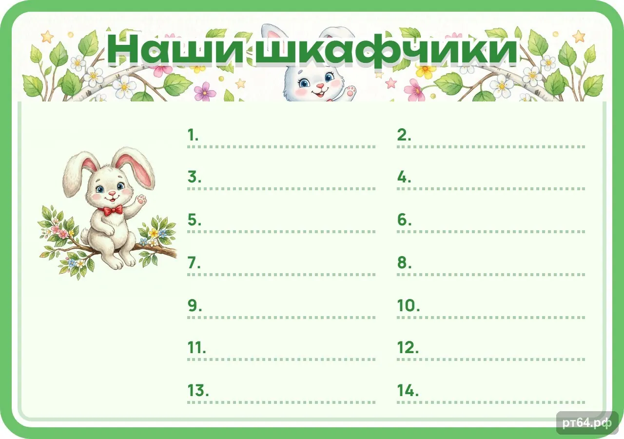 Стенд «Список Наши шкафчики» для группы «Зайчики», СД-1063