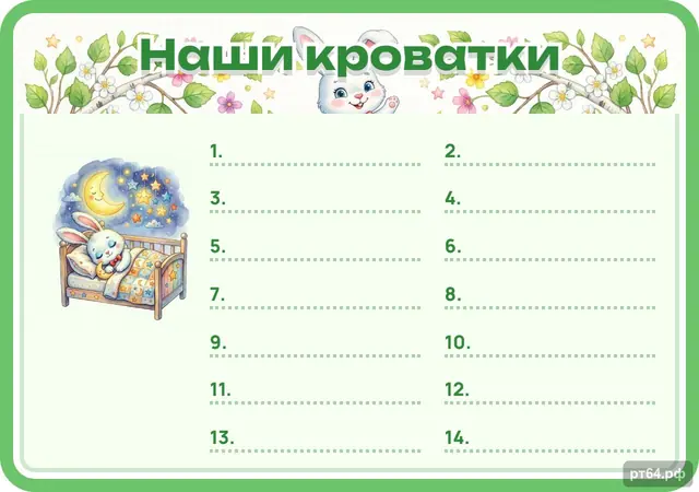 СД-1064 · Стенд «Список Наши кроватки» для группы «Зайчики»