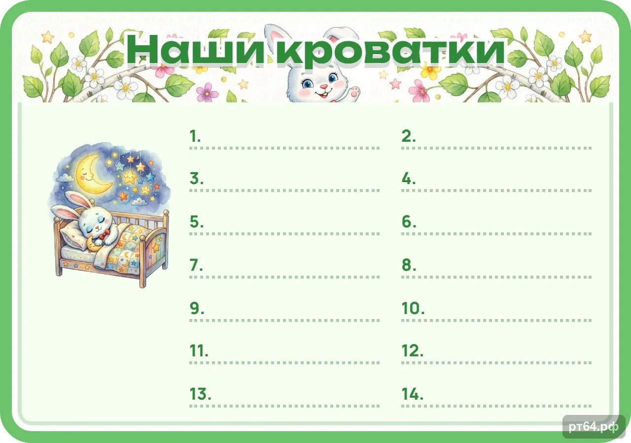 Стенд «Список Наши кроватки» для группы «Зайчики», СД-1064