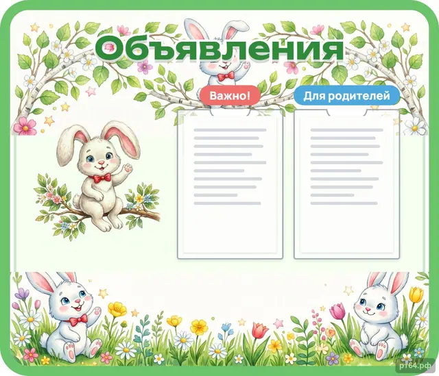 СД-1067 · Стенд «Объявления» для группы «Зайчики»