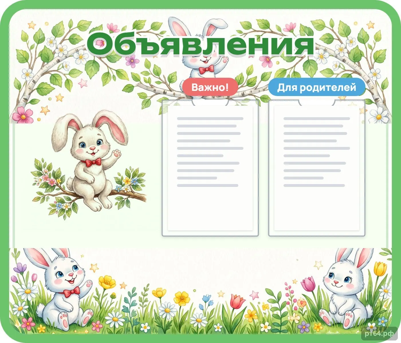 Стенд «Объявления» для группы «Зайчики», СД-1067