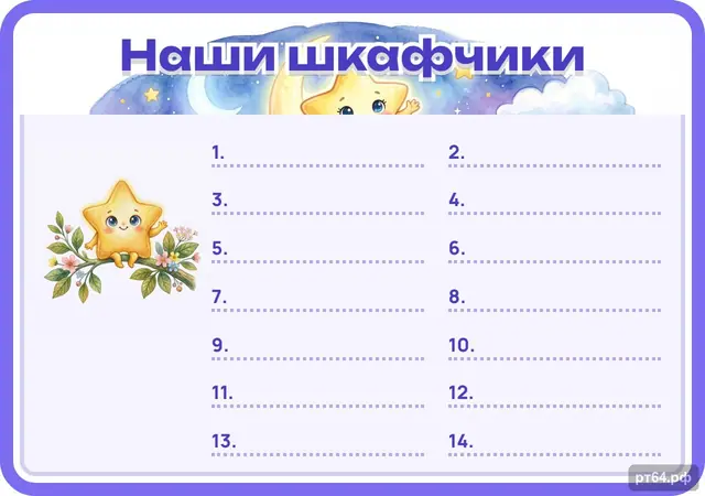 СД-1086 · Стенд «Список Наши шкафчики» для группы «Звёздочки»