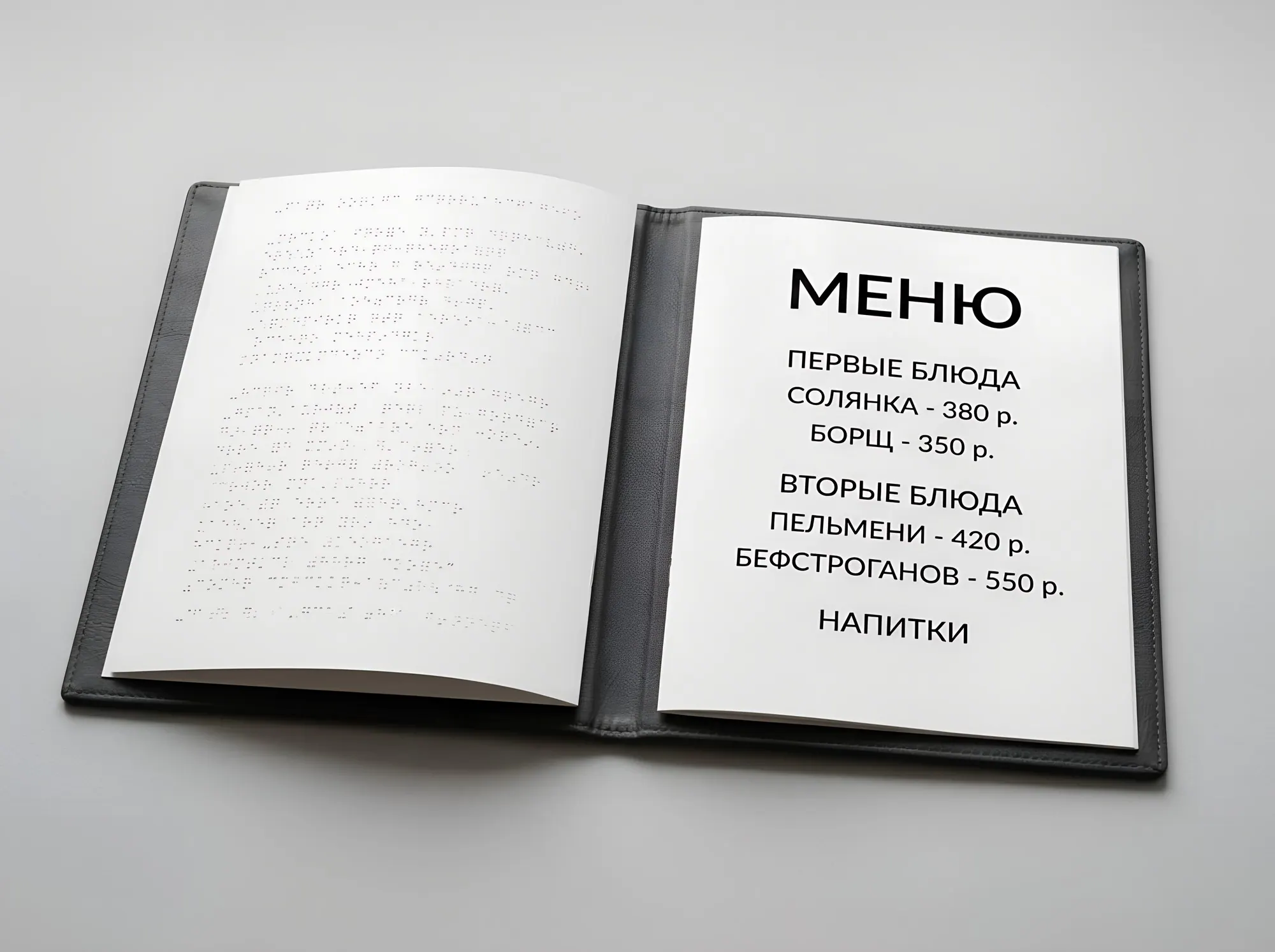 Меню со шрифтом Брайля для кафе и ресторанов, К-026