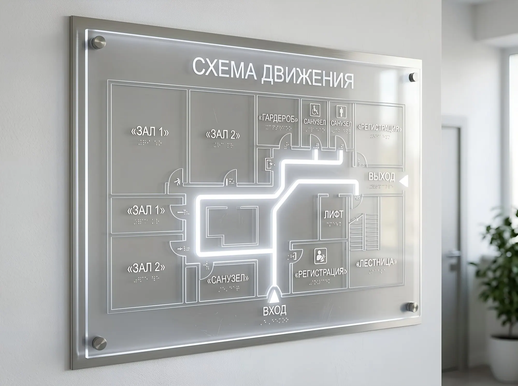 Тактильная мнемосхема с подсветкой для слабовидящих, М-016