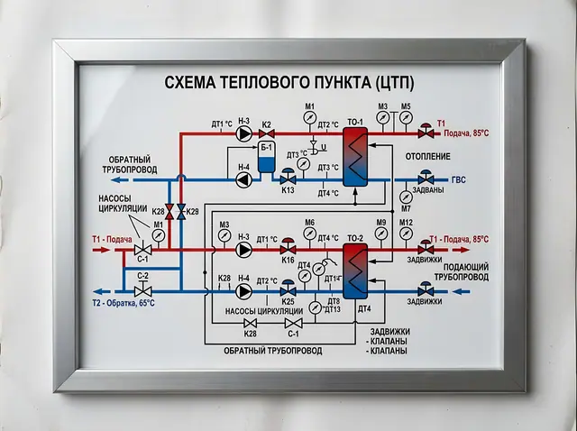 М-009 · Мнемосхема трубопроводов теплового пункта и котельной