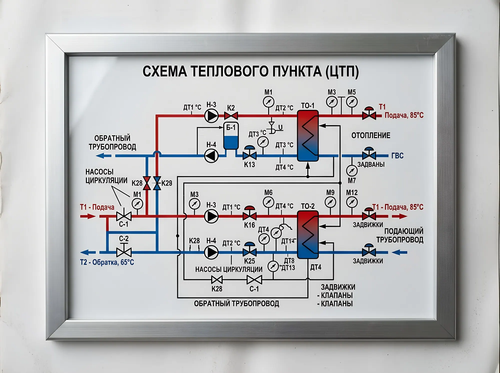 Мнемосхема трубопроводов теплового пункта и котельной, М-009