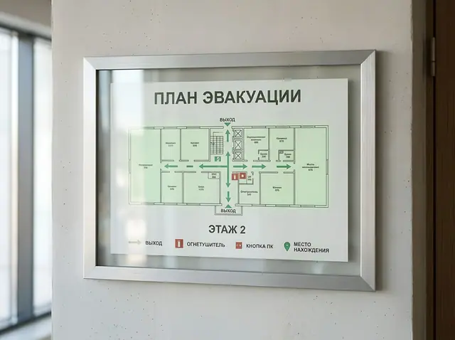 Э-003 · План эвакуации в алюминиевой рамке под стеклом