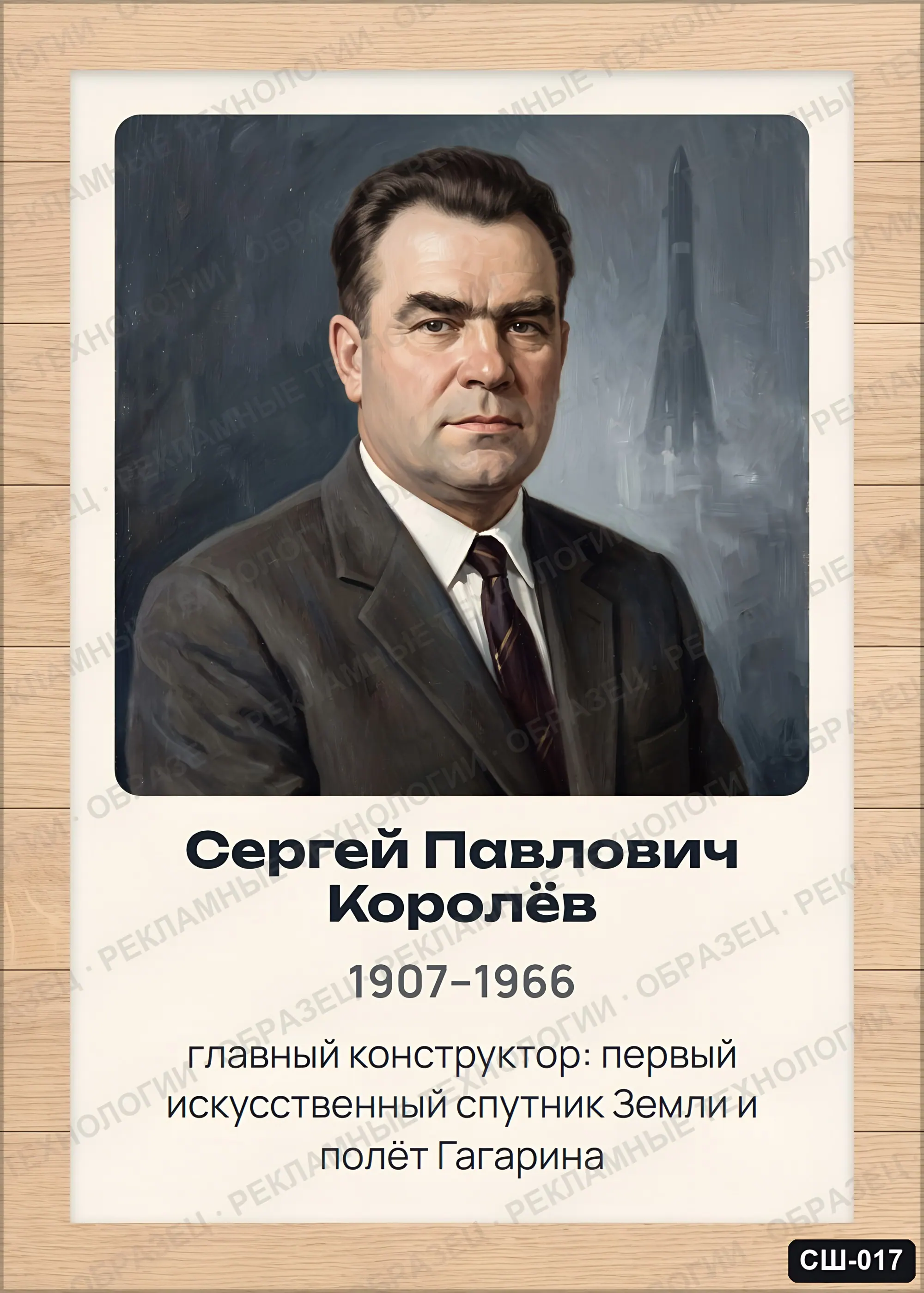 Стенд «Сергей Павлович Королёв» для школы (портреты, физика), СШ-017
