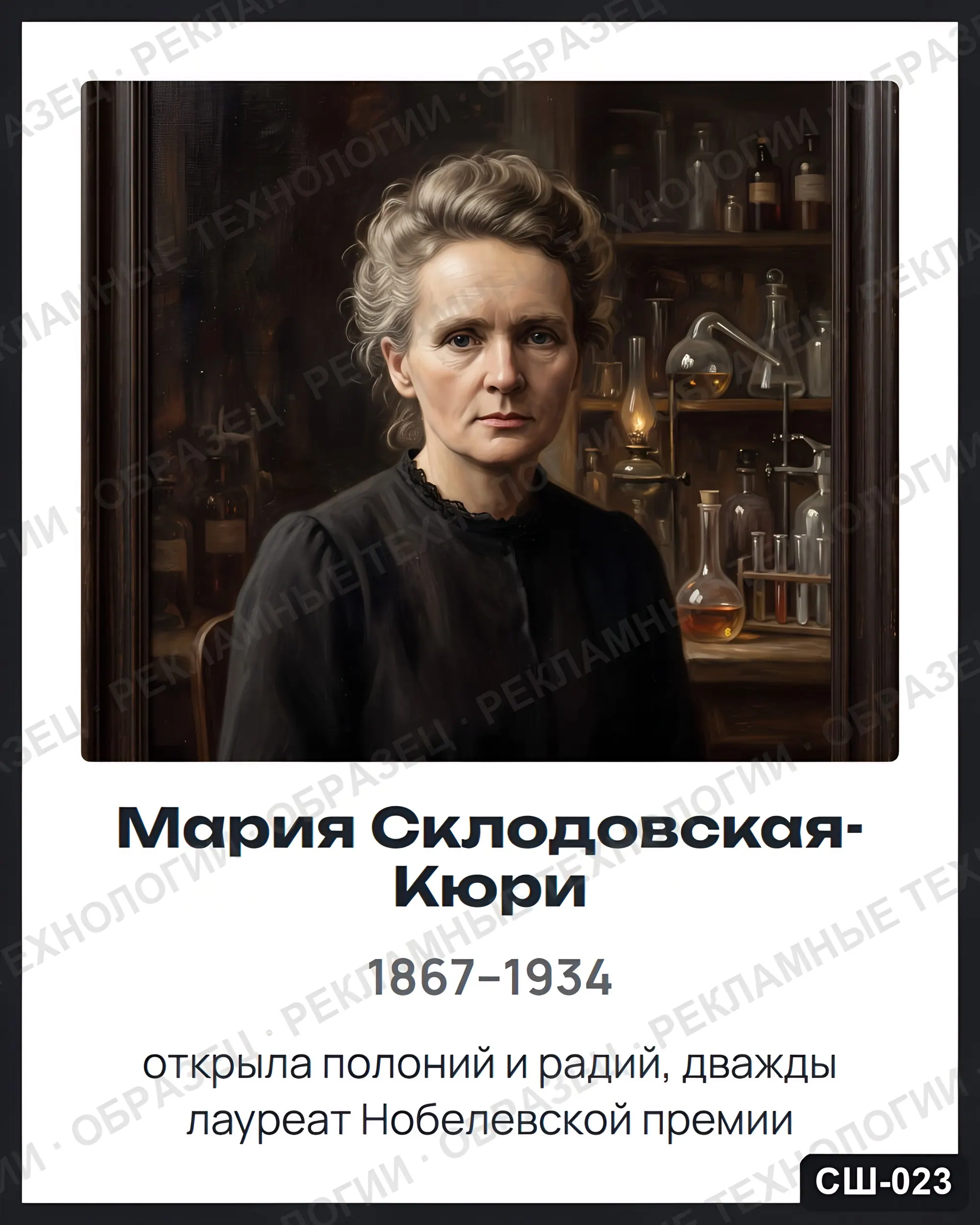 Стенд «Мария Склодовская-Кюри» для школы (портреты, химия), СШ-023